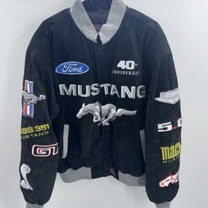Vintage JH Design Leather Ford Mustang Embroidered Patches Racing Jacket Mens XL